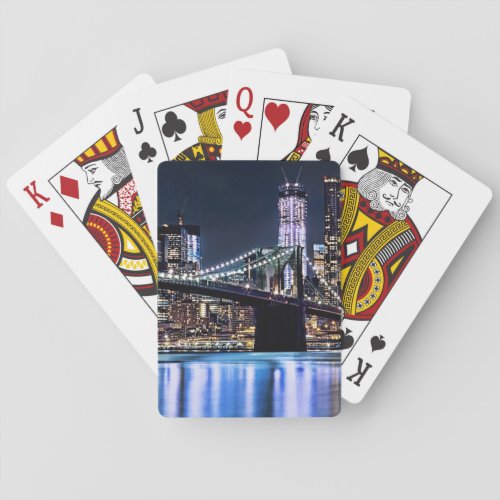 View of New Yorks Brooklyn bridge reflection Poker Cards