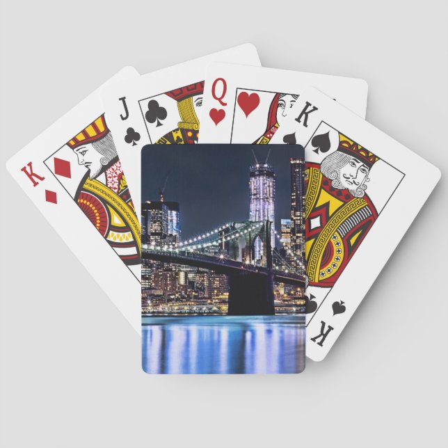 View of New York's Brooklyn bridge reflection Poker Cards (Back)