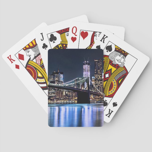View of New York's Brooklyn bridge reflection Poker Cards (Back)