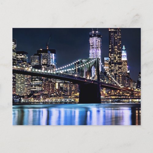 View of New Yorks Brooklyn bridge reflection Postcard