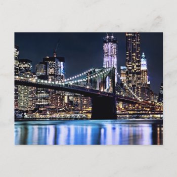 View Of New York's Brooklyn Bridge Reflection Postcard by iconicnewyork at Zazzle
