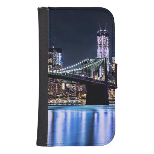 View of New Yorks Brooklyn bridge reflection Wallet Phone Case For Samsung Galaxy S4