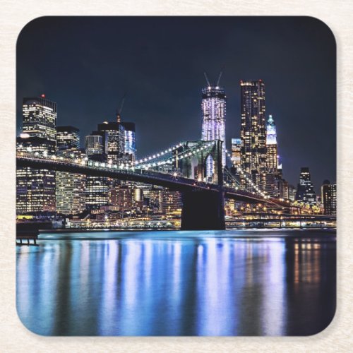 View of New Yorks Brooklyn bridge reflection Square Paper Coaster