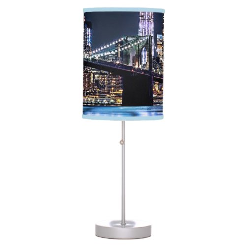 View of New Yorks Brooklyn bridge reflection Table Lamp
