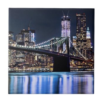 View Of New York's Brooklyn Bridge Reflection Tile by iconicnewyork at Zazzle