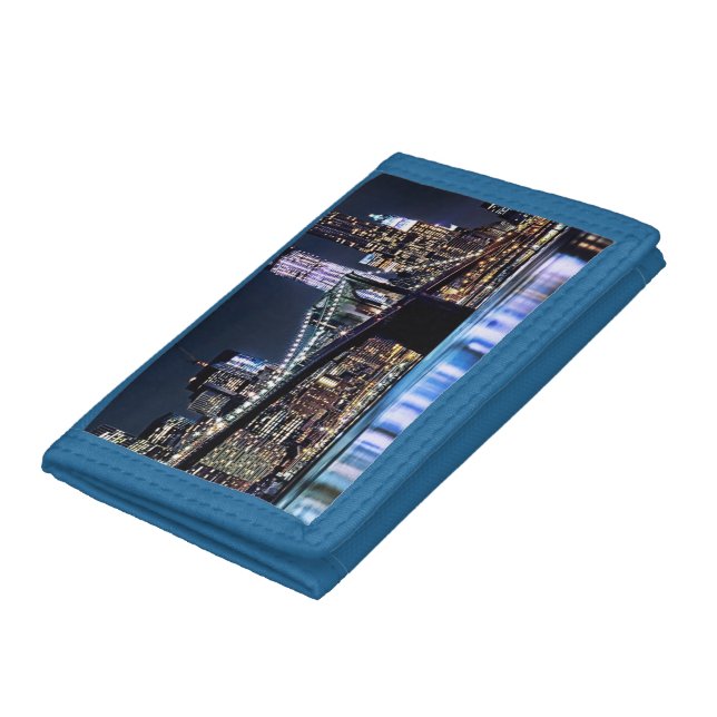 View of New York's Brooklyn bridge reflection Tri-fold Wallet (Bottom)