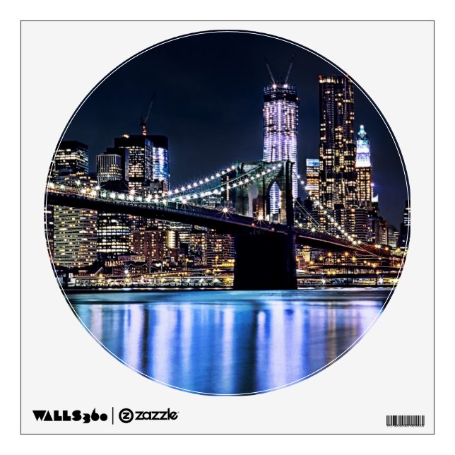 View of New York's Brooklyn bridge reflection Wall Sticker (Front)