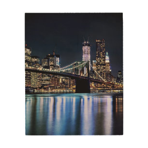 View of New York's Brooklyn bridge reflection Wood Wall Art