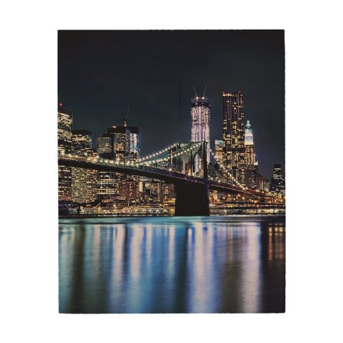 View of New Yorks Brooklyn bridge reflection Wood Wall Art