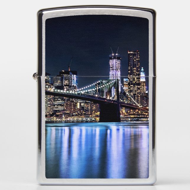 View of New York's Brooklyn bridge reflection Zippo Lighter (Front)