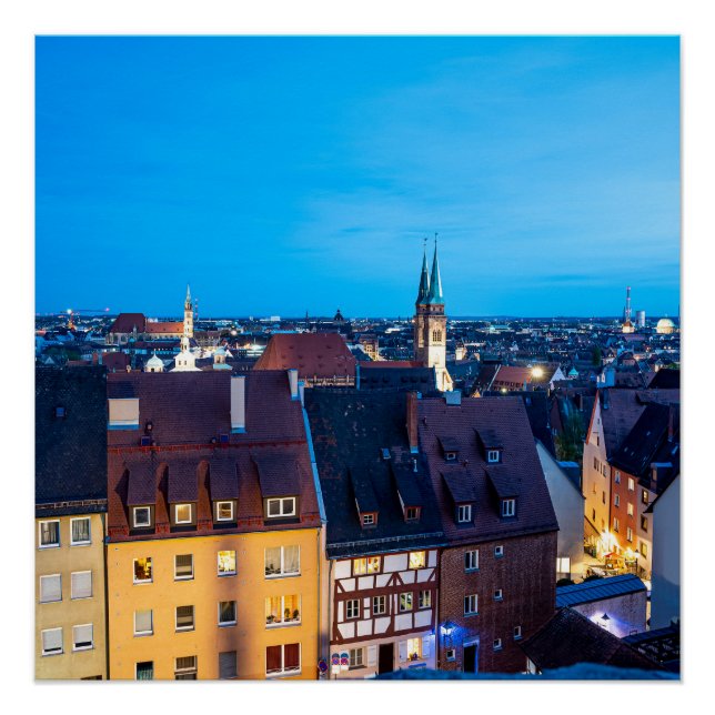 View of Nuremberg old town at night Poster (Front)