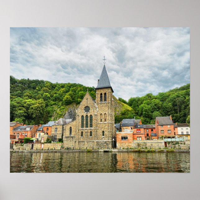 View of old church in Dinant from the river Meuse Poster (Front)