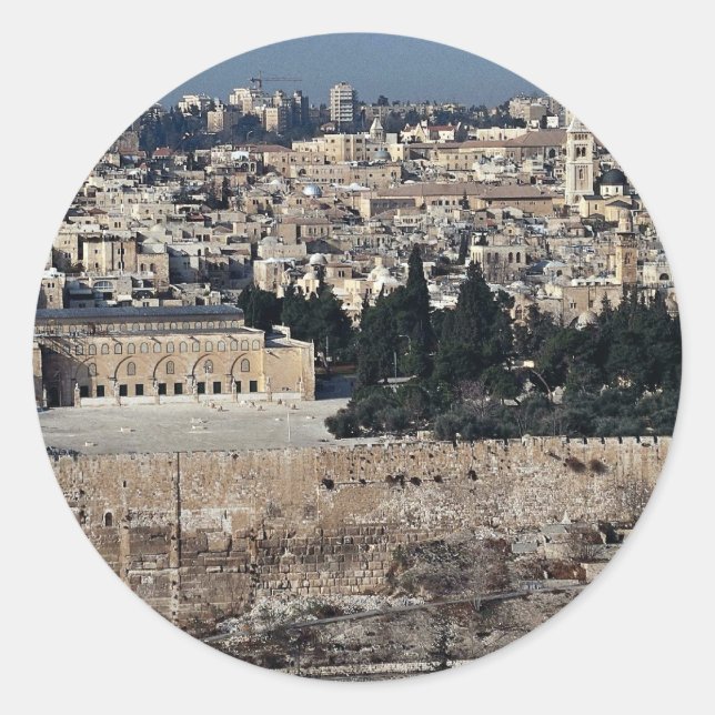 View of Old City from Mount of Olives, Jerusalem, Classic Round Sticker (Front)