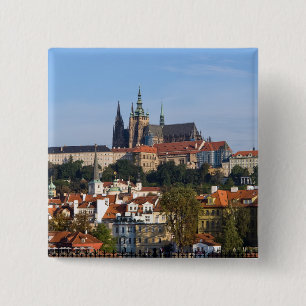 View of old town and Prague castle, Czech Republic Button