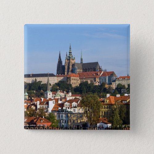 View of old town and Prague castle Czech Republic Button