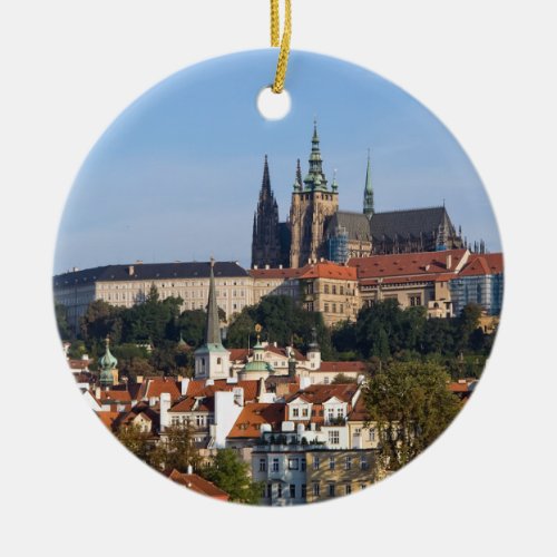 View of old town and Prague castle Czech Republic Ceramic Ornament