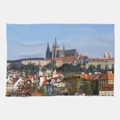 View of old town and Prague castle Czech Republic Kitchen Towel