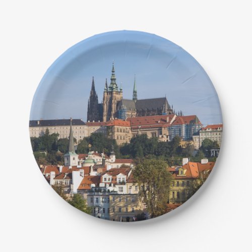 View of old town and Prague castle Czech Republic Paper Plates