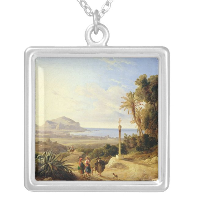 View of Palermo, 1840 Silver Plated Necklace (Front)