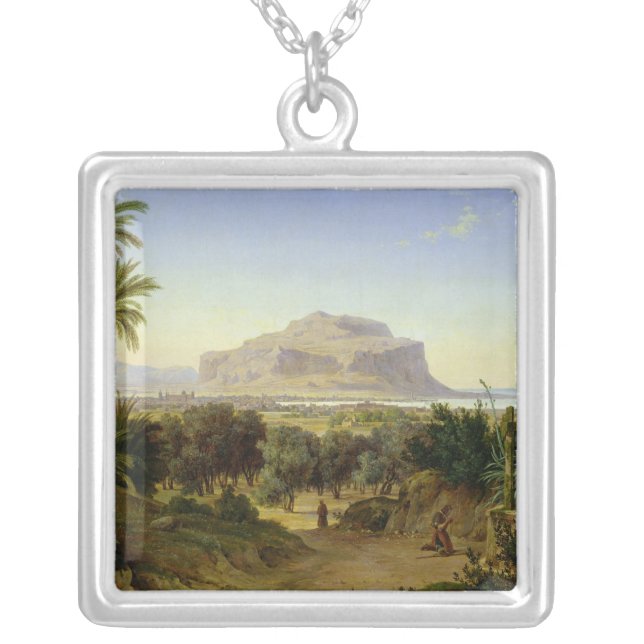 View of Palermo with Mount Pellegrino Silver Plated Necklace (Front)