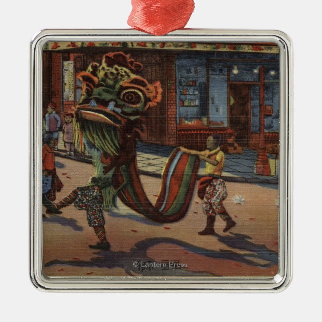 View of Parade in Chinatown Metal Ornament (Front)