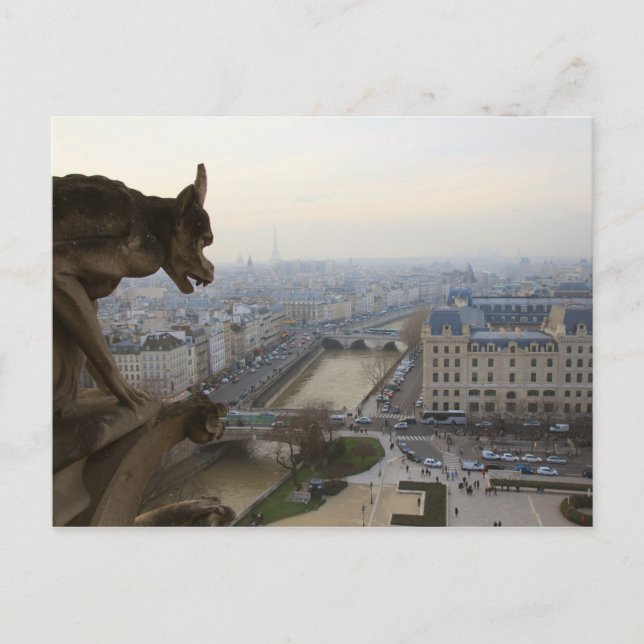 View of Paris with Gargoyle Notre Dame De Paris Postcard (Front)