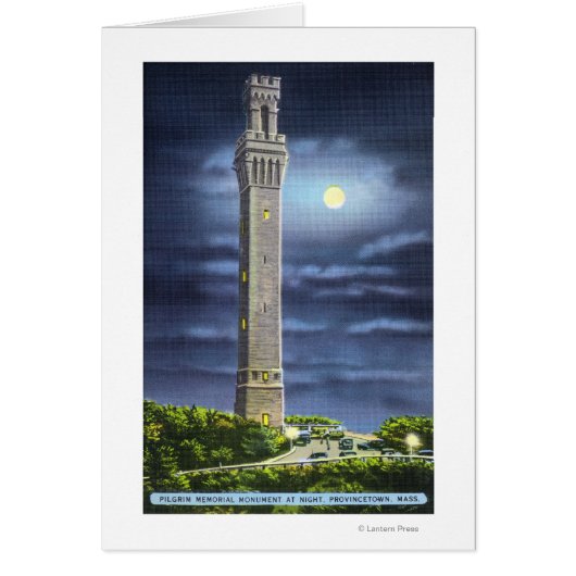 View of Pilgrim Memorial at Night Cards (Front)