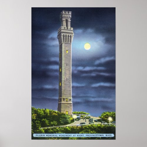 View of Pilgrim Memorial at Night Poster