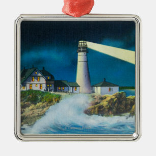 View of Portland Head Lighthouse on Casco Bay Metal Ornament