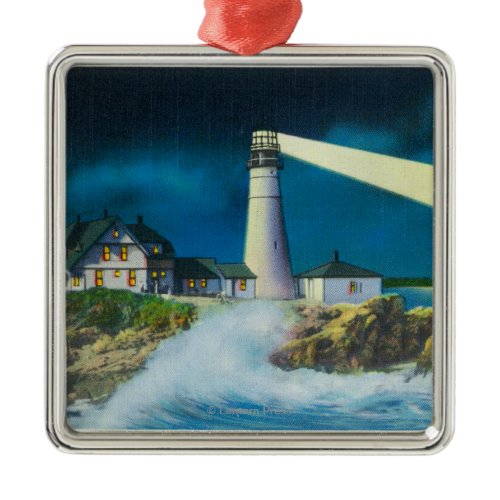 View of Portland Head Lighthouse on Casco Bay Metal Ornament
