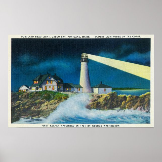 View of Portland Head Lighthouse on Casco Bay Poster (Front)