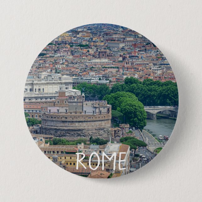 View of Rome historic city center from above Button (Front)