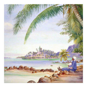 View of Round Island, painting by Marianne North, Photo Print