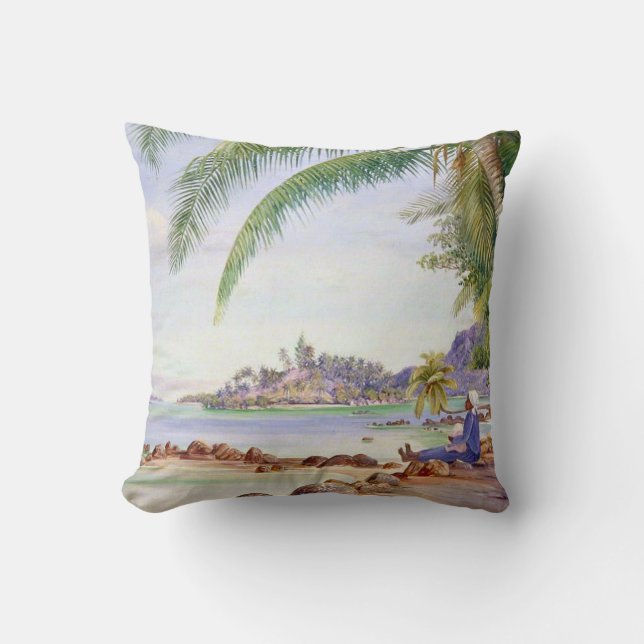 View of Round Island, painting by Marianne North, Throw Pillow (Front)