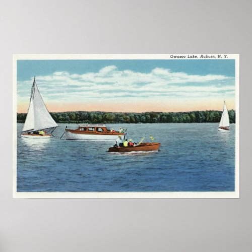 View of Sail and Motor Boats on Owasco Lake Poster