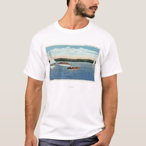 View of Sail and Motor Boats on Owasco Lake T_Shirt