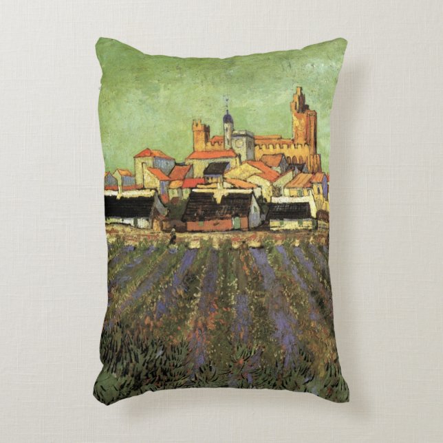 View of Saintes Maries by Vincent van Gogh Accent Pillow (Front(Vertical))