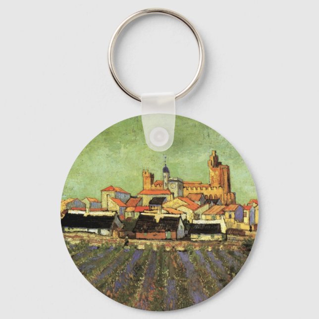 View of Saintes Maries by Vincent van Gogh Keychain (Front)