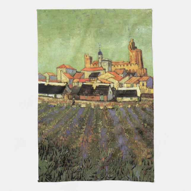 View of Saintes Maries by Vincent van Gogh Kitchen Towel (Vertical)