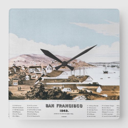 View Of San Francisco 1849 Square Wall Clock