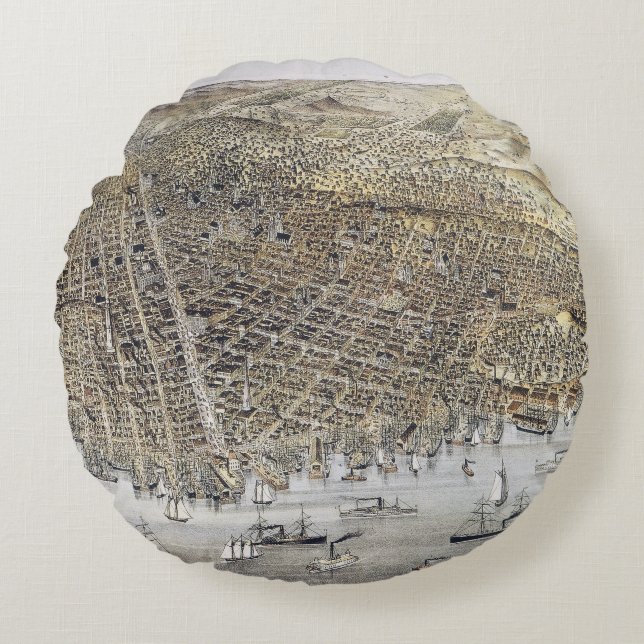 View Of San Francisco, 1878 Round Pillow (Front)