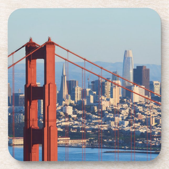 View of San Francisco Through Golden Gate Bridge Beverage Coaster (Front)