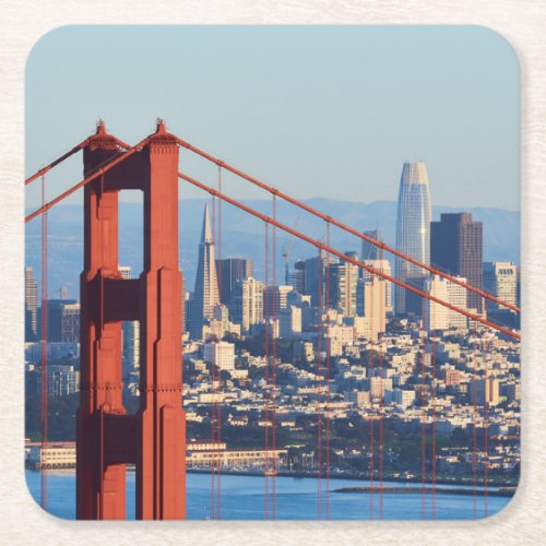 View of San Francisco Through Golden Gate Bridge Square Paper Coaster