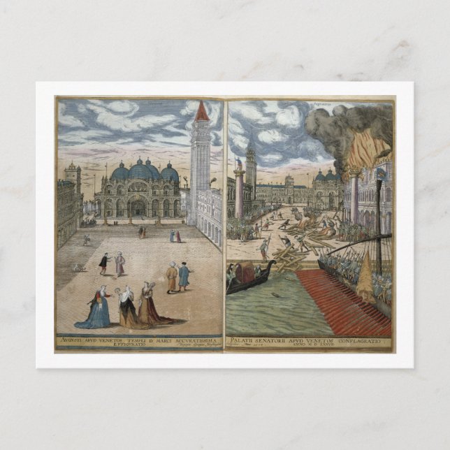 View of San Marco, and the Palazzo Ducale on fire, Postcard (Front)