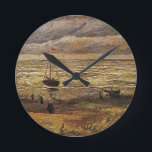 View of Sea at Scheveningen by Vincent van Gogh Round Clock<br><div class="desc">View of the Sea at Scheveningen by Vincent van Gogh is a vintage fine art post impressionism maritime painting. A nautical seascape scene with a beach, people and sailboats in the ocean at Scheveningen, Holland. About the artist: Vincent Willem van Gogh (1853 -1890) was one of the most famous Post...</div>