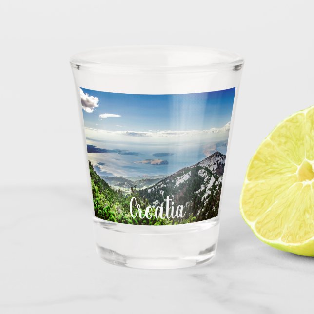 View of sea from mountains shot glass (Front)