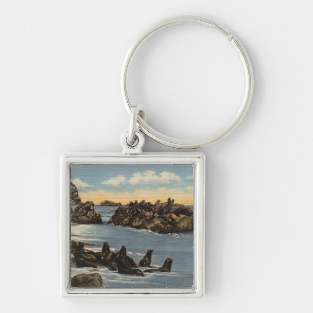 View of Seal Rocks with Seals Keychain (Front)