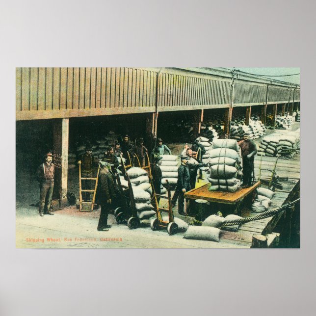 View of Ship Yard Workers Shipping Wheat Poster (Front)