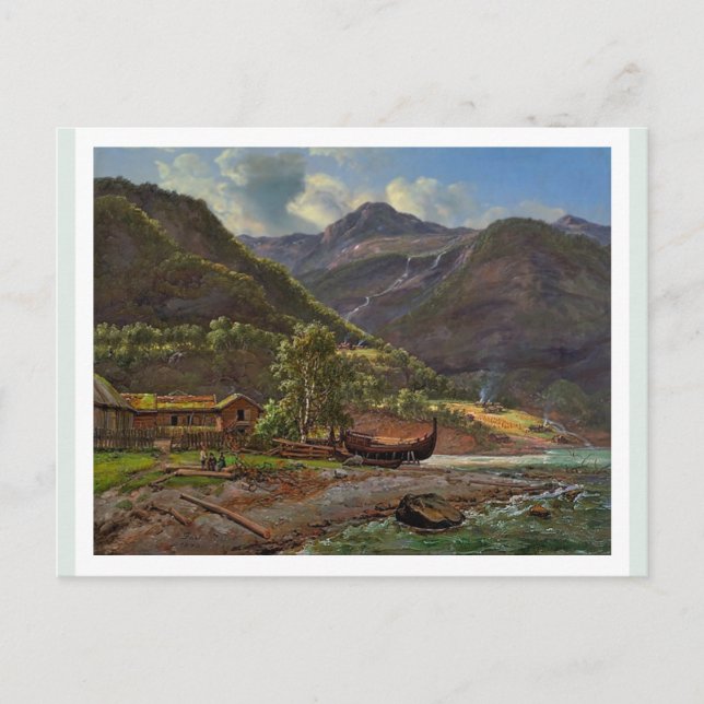 View of Skjolden in Lyster, Norway 1843 JCC Dahl  Postcard (Front)