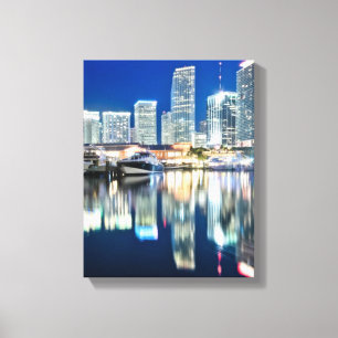 View of skyline with reflection in water, Miami Canvas Print